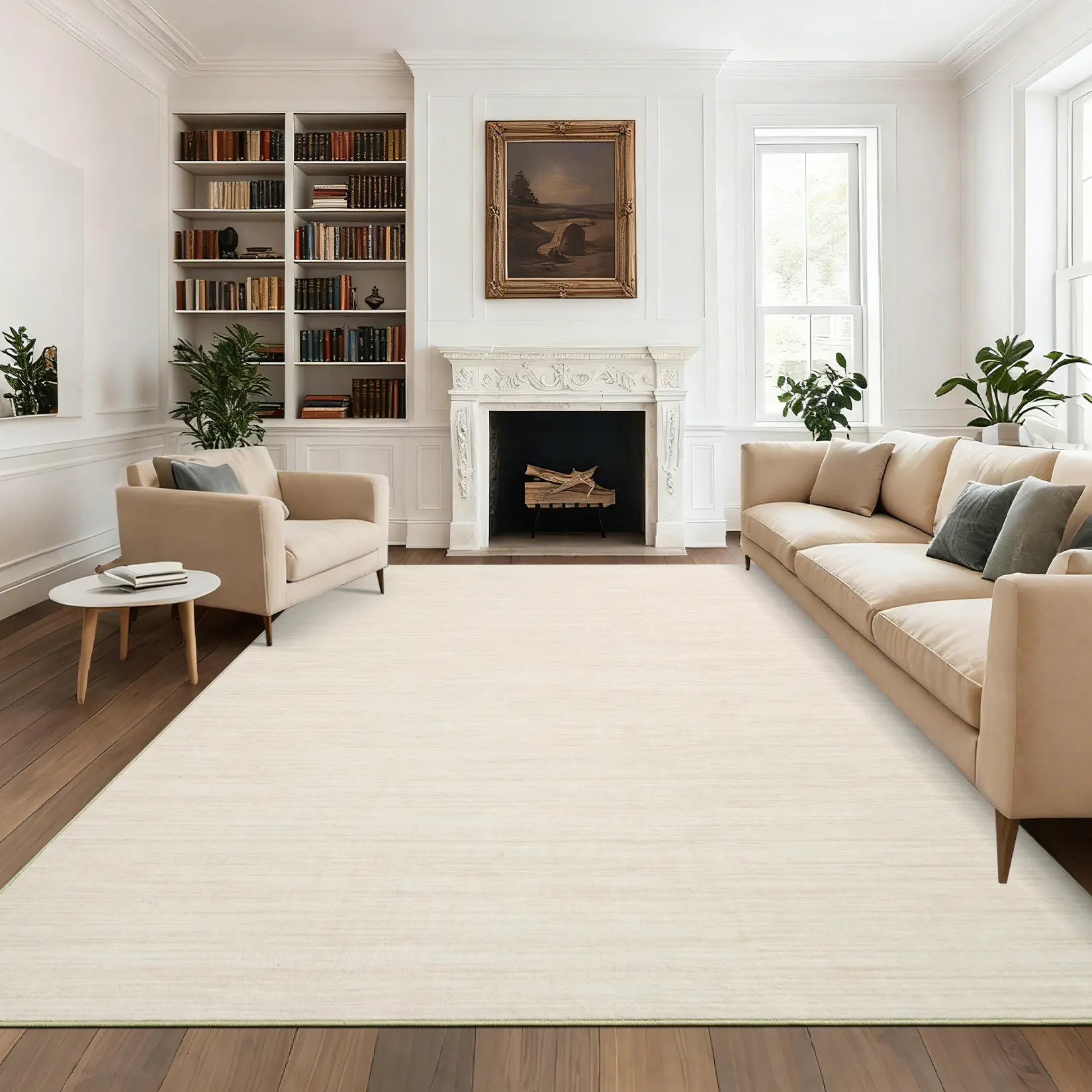 8x10 Washable Area Rug, Minimal Textured Pearl Velvet Carpet with TPR Non Slip Backing, Foldable Rug for Living Room Bedroom Apartment, Beige