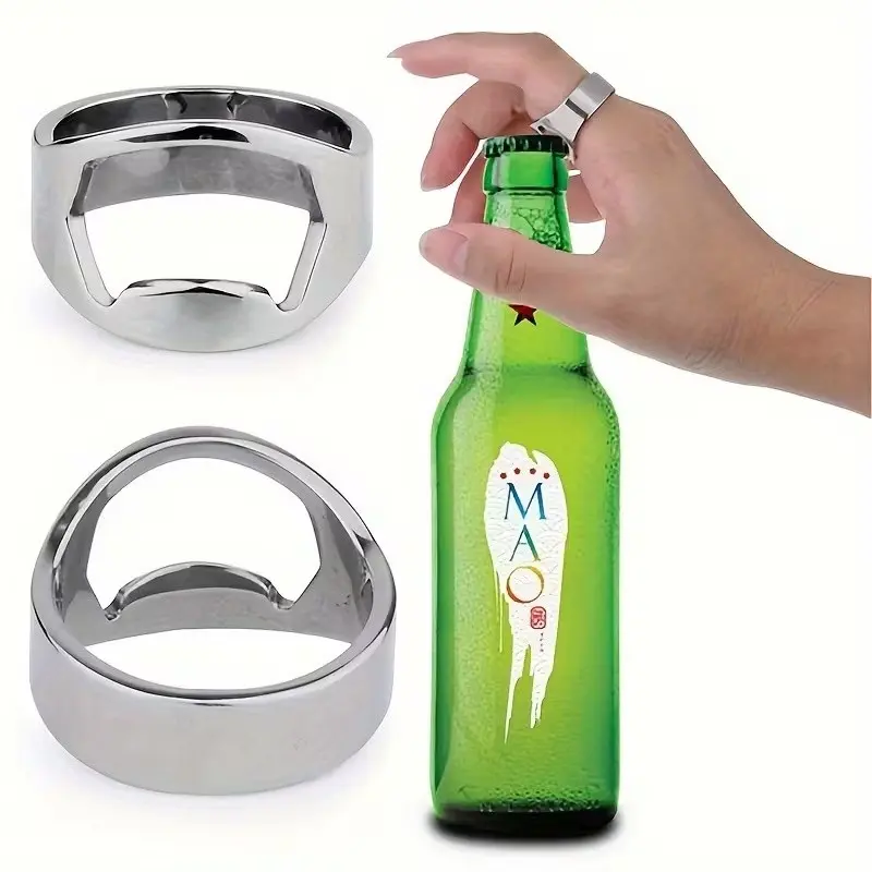 2 Stainless Steel Ring Bottle Openers, Creative Portable Beverage Opening Tool, Durable and Easy to Use, Ideal for On-The-Go Convenience