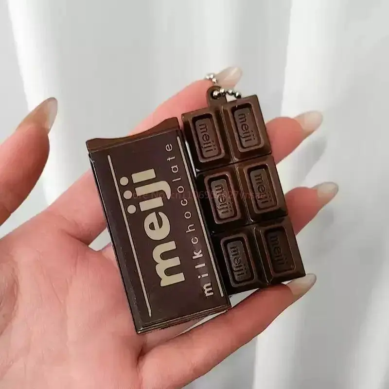 Hot Japanese Style Simulated Meiji Chocolate Fidget Toy Bendable Snap Stress Relief Keychain Pendant Creative Gifts