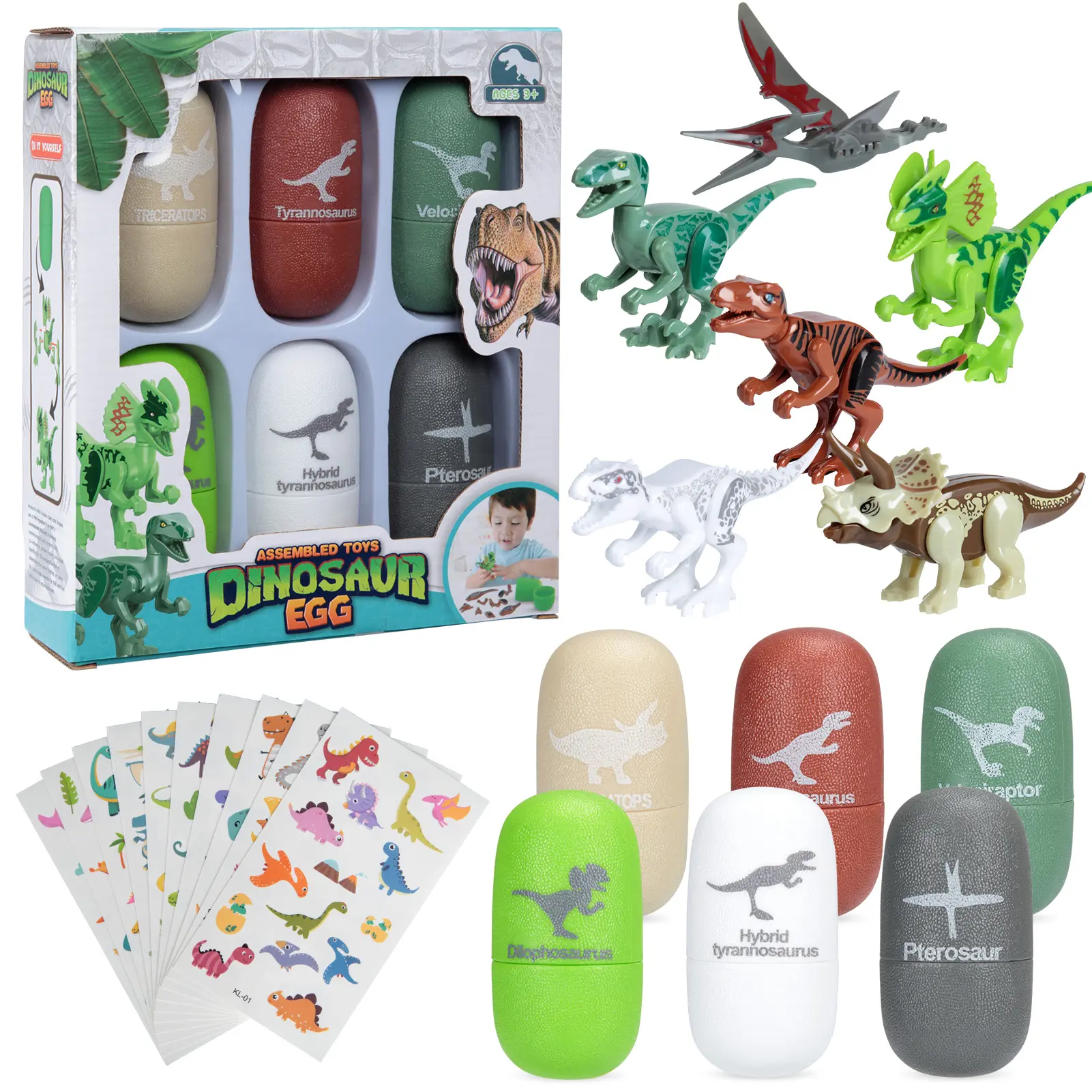 6 Pack Dinosaur Egg Surprise Toys for Kids, DIY Assemble Dinosaur Building Blocks, Transformable Dino Figures with Cool Tattoo Stickers, Educational STEM Toys for Boys Girls Toddlers Birthday Party Favors Gift