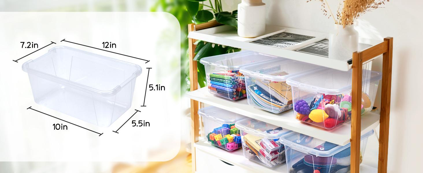 GAMENOTE Clear Plastic Storage Bins with Lids,Stackable Containers for Classroom,Toy Storage Organizer, 5 Qt 12 Pack Small Tubs,Tote Box for Kids Playroom,Sorting(12×7.2×5.1 in)