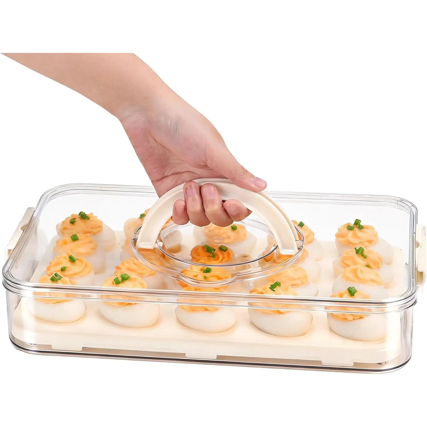 Deviled Egg Containers with Lid, Plastic Deviled Egg Platter Tray Carrier with Handle for 20 Eggs, Clear Portable Stackable Egg Holder Storage for Fridge Party Picnic (1 layers)