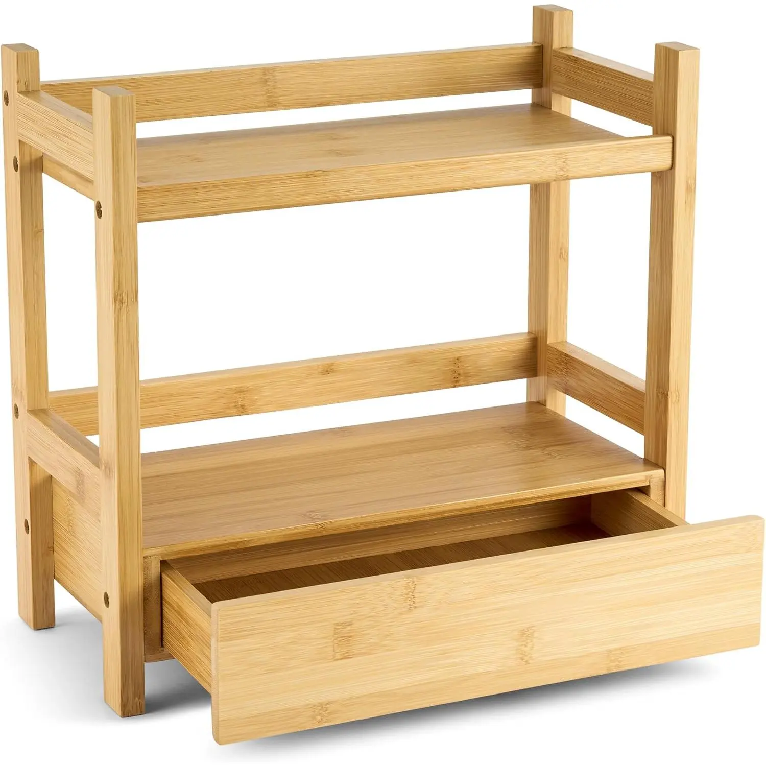 Bamboo Bathroom Counter Organizer – 2-Tier Shelf with Hidden Drawer for Vanity, Matcha Station, Bathroom Sink Organizer Countertop, Kitchen & Office Storage (13″ L x 6.5″ W x 12.6″ H)