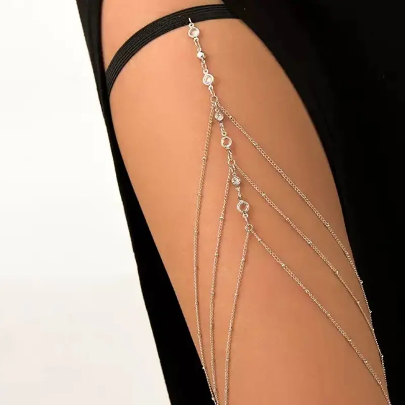 Women's Multi-Layered Shiny Rhinestone Thigh Chain - Gold & Silver Options - Beach Vacation Bridal Cos Decorative Leg Ornaments