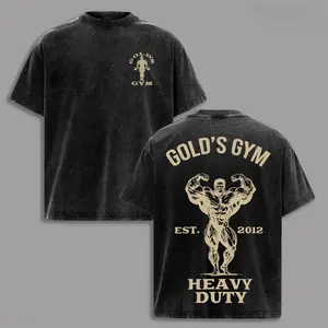 Heavy Duty Golds Gym Vintage Washed Oversized Graphic Tee Heavyweight Cotton Pump Cover Crew Neck Short Sleeve Muscle Training Workout Top Body Fitness Streetwear Summer Casual Outfit Gift For Gym Lovers Men Women Daily Outdoor Training Wear