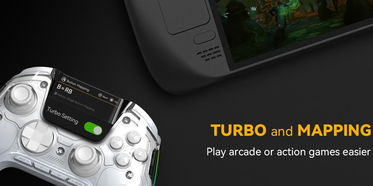 Interactive Screen Wireless Game Controller for PC/Switch/iOS/Android/Steam Deck, Hall Effect Joystick and Triggers, RGB Lighting, Remappable Buttons, 1800mAh with Charging Dock - V2/White (Non-Drifting). Not Compatible with Xbox, PS5 Console controller