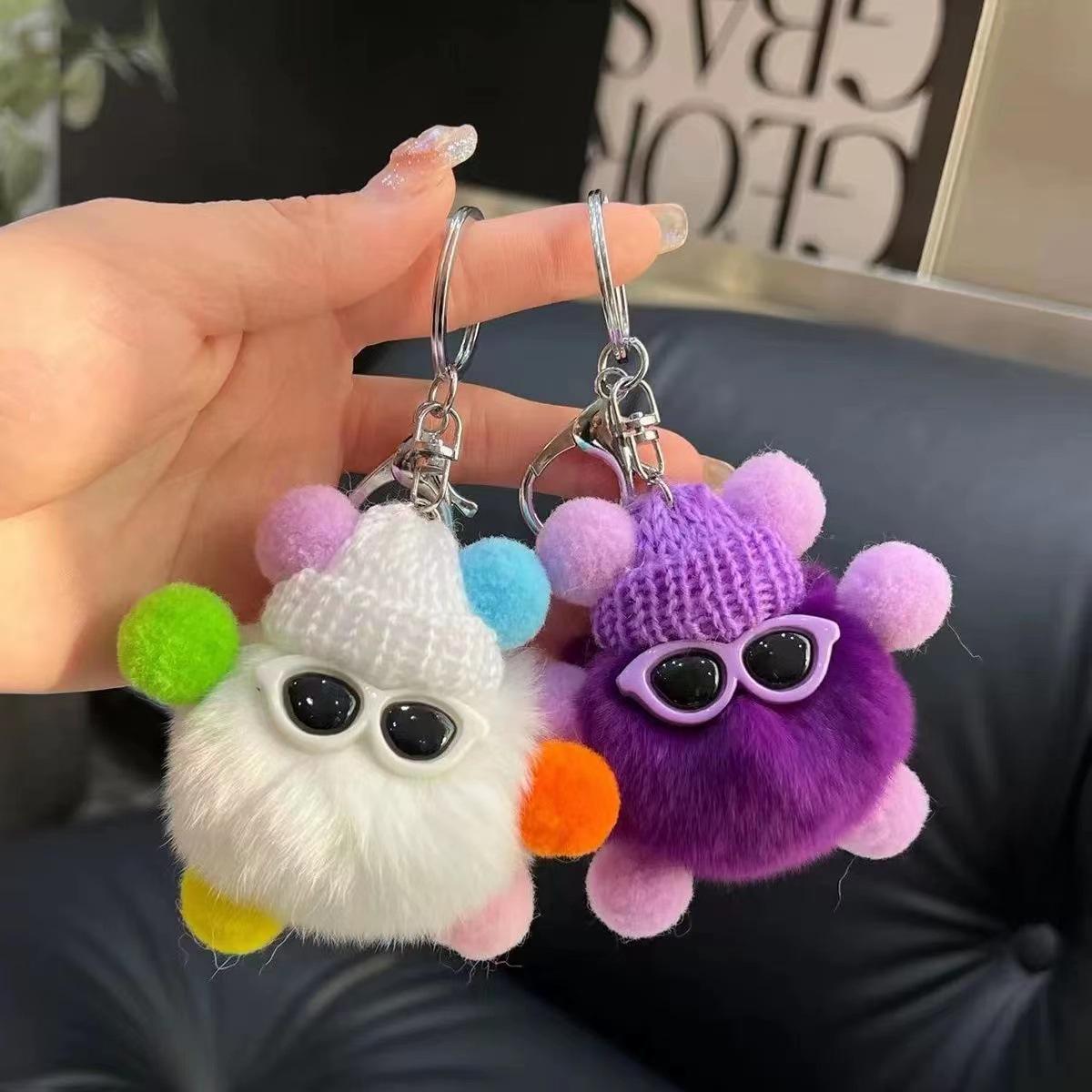 Cute faux rex rabbit fur plush little coal ball bag pendant, coal ball doll ornament, cartoon toy car keychain
