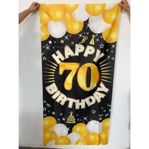 2D flat banner 1pcs Happy 70th Birthday Decorations for Men & Women – Black Gold 70th Birthday Banner Backdrop, Fabric Yard Sign, Photo Props for Indoor Outdoor Party,  Gold Theme for Indoor Outdoor OutdoorSuppliesProfessional Photographer Video Backdrops