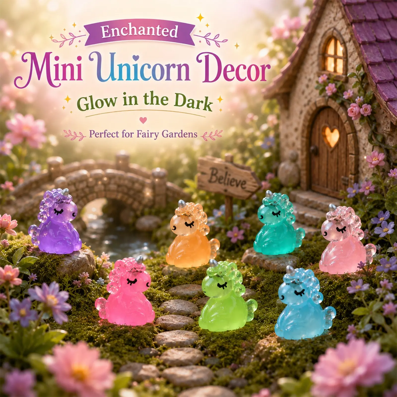 30pcs Resin Unicorn Decorations, Glow-In-The-Dark, Silver Horns, Halloween & Christmas Gifts, Micro Landscape Fairy, Collectible, Fantasy Design, Decorative Figurines