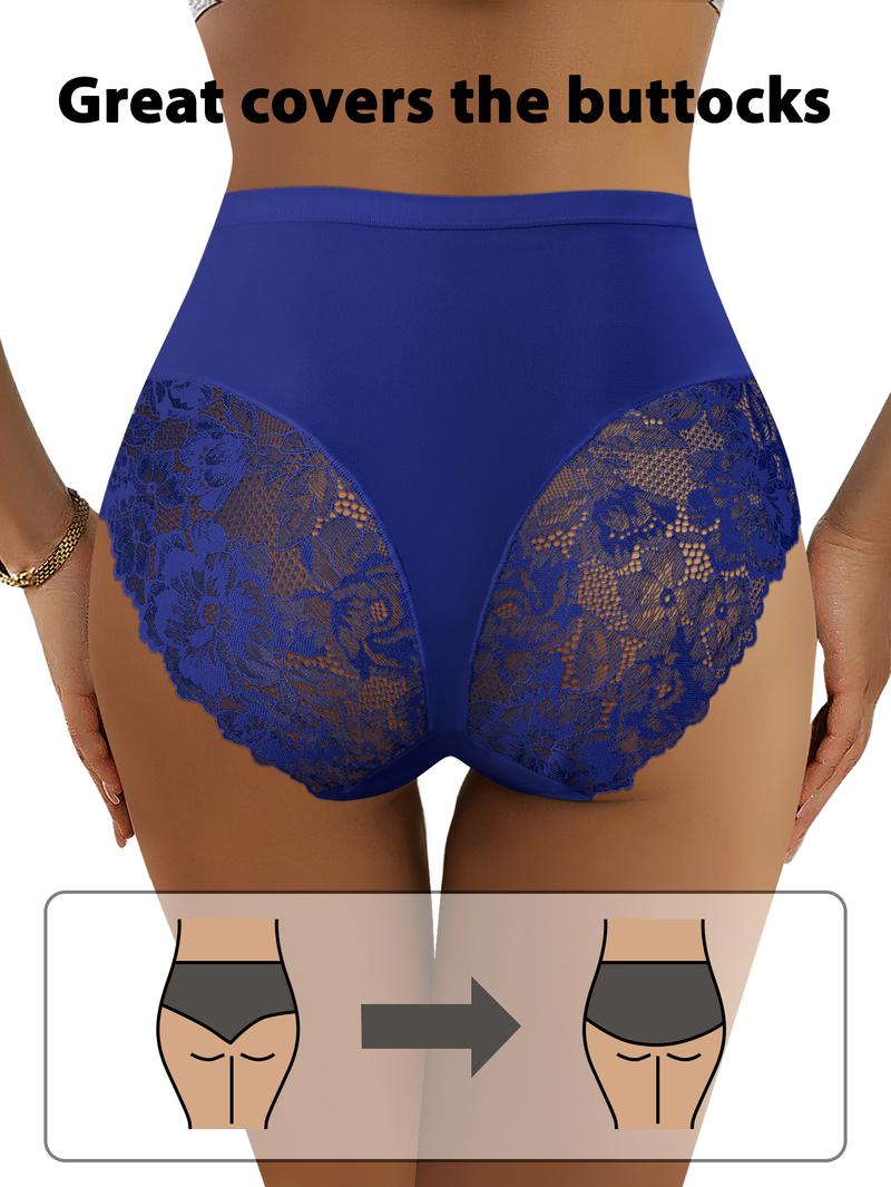 QUASTI 10 PCS Cross Design Skin-Friendly Lace Sexy Women's Underwear, High Waisted Milk Silk Fabric Soft Knicker for Breathable Comfy, Solid Color Panty Female Intimates, Suitable for Daily Wear