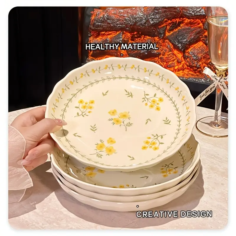4 Piece Set 8 Inch Ceramic Round Plates, Breakfast Fruit Salad Dessert Pasta Dishes, Elegant Wedding Party Tableware, Halloween Christmas Gifts