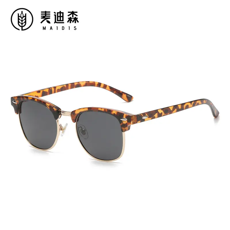 Men's Retro Look Full Rim Square Sunglasses, Model 3016, Classic Metal Frame, Dark TAC Polarized Lenses, for Casual Wear