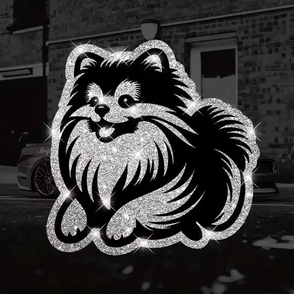 Bling Pomeranian Dog Car Sticker, Glitter Cute Puppy Decal, Sparkling Decoration for Cars Trucks Motorcycles, 1pcs Adhesive Vinyl, Stickers for Cars, Car Decals