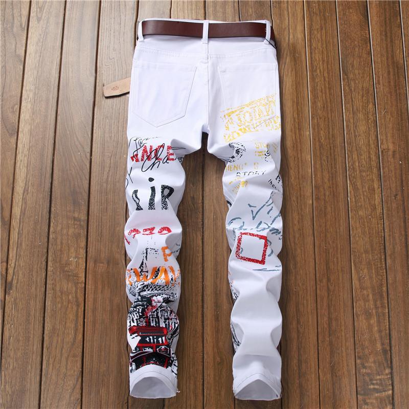 Street style design, light luxury couple jeans, elastic casual pants, printed straight leg pants, street fashion