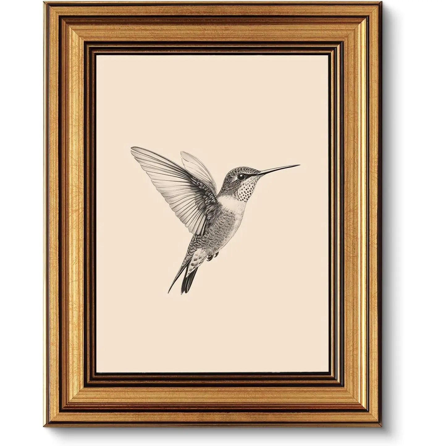 Vintage Gold Framed Wall Art – Hummingbird Sketch, 8x10 IN | Cute yet exquisite, Affordable & High quality, Bathroom wall decor