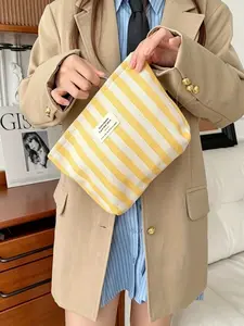 Embroidered Makeup Bag, Striped Large Capacity Zipper Pouch, Portable Travel Organizer, Daily Use Storage Bag, Versatile and Durable