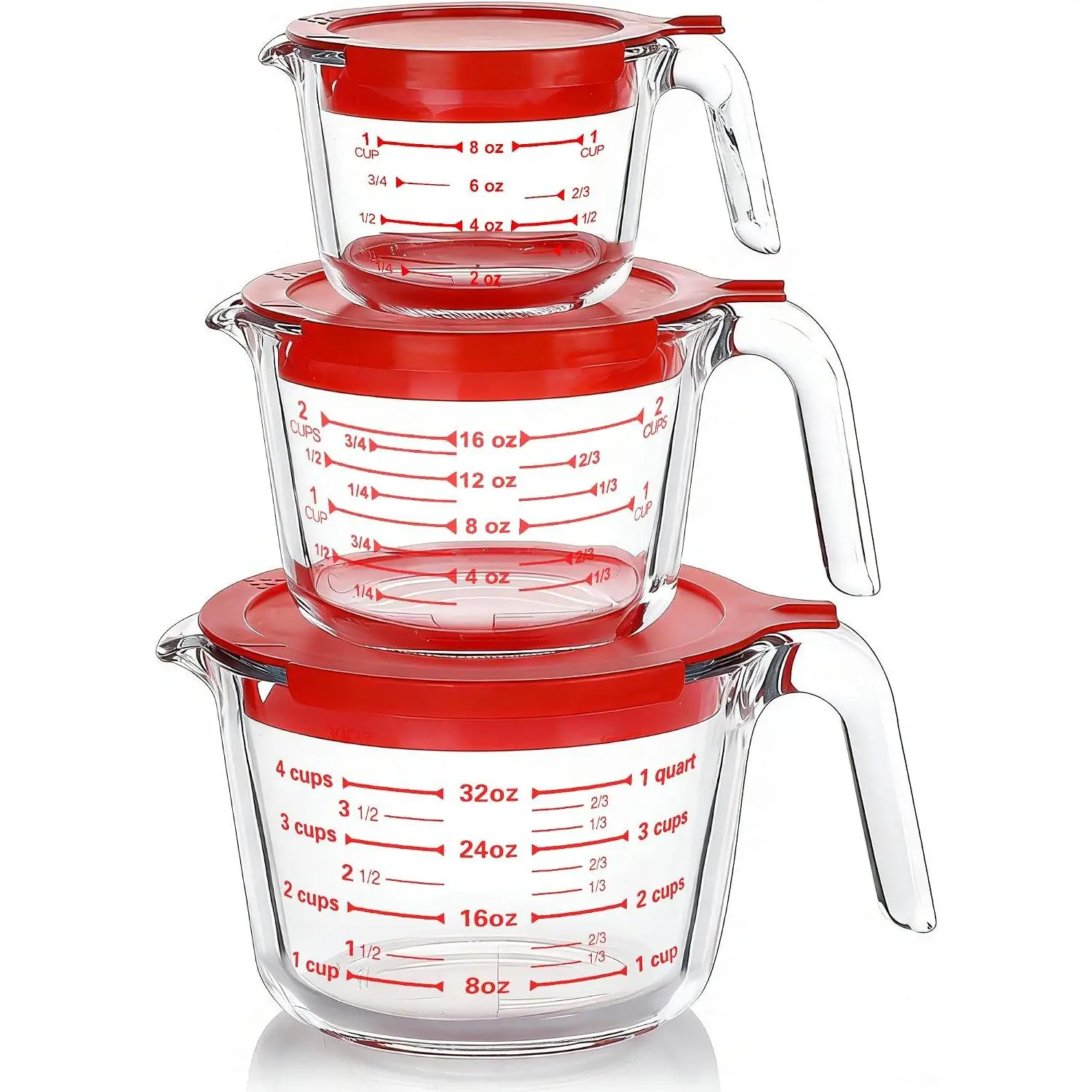 6 count Glass easuring Cups with  Set, 1 Cup, 2 Cup, 4 Cup | easuring Jugs with Handle, Nesting Liquid easuring Cups for Kitchen, icrowave, Oven, Freezer, Dishwasher,