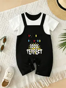 Fun comic style! Baby carrier romper with 100% printed design combining parents' genes, a handsome and cute casual outfit suitable for daily crawling and outdoor activities. Unisex newborn romper clothing, an ideal gift for infants and toddlers