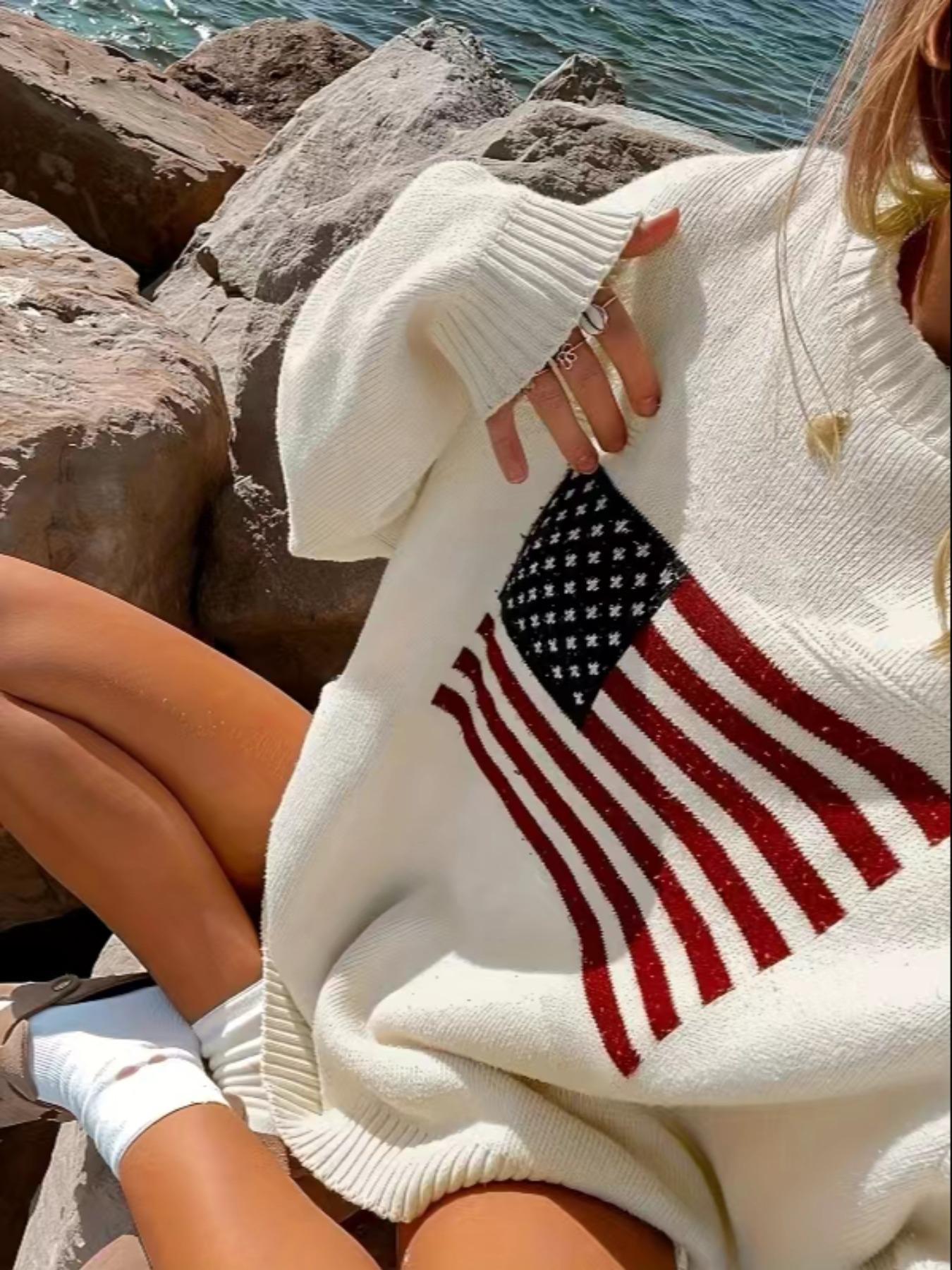 Women's Striped Print Drop Shoulder Oversized Crewneck Sweater, Street Casual Long Sleeve Round Neck Jumper for Spring & Fall, Women's Knitwear for Everyday Wear, Womenswear