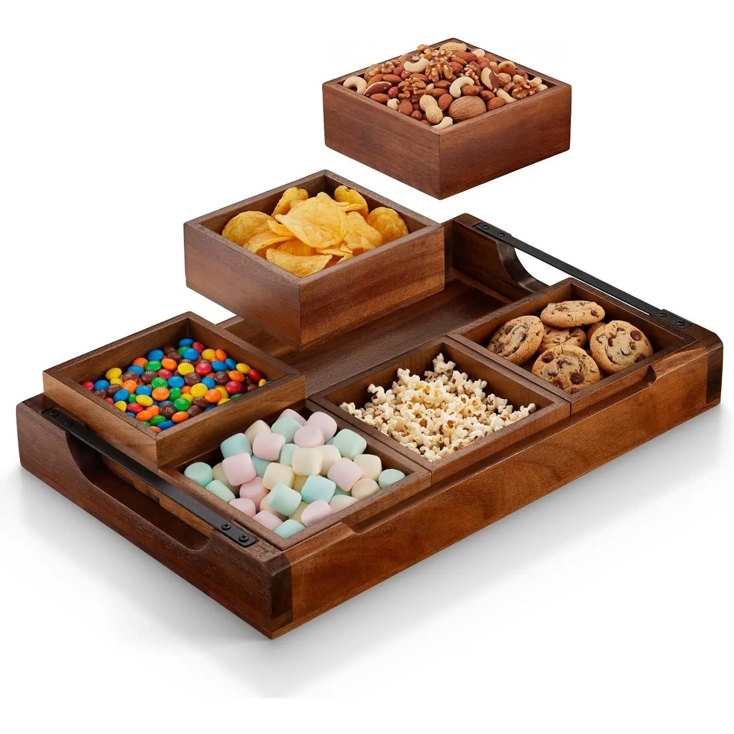 Modular Serving Tray - Acacia | Serving Platter Snack Tray for Party Hosting - Trays for Serving , Charcuterie, Fruit Platter Tray for Parties, Appetizer Dishes & Dessert Trays