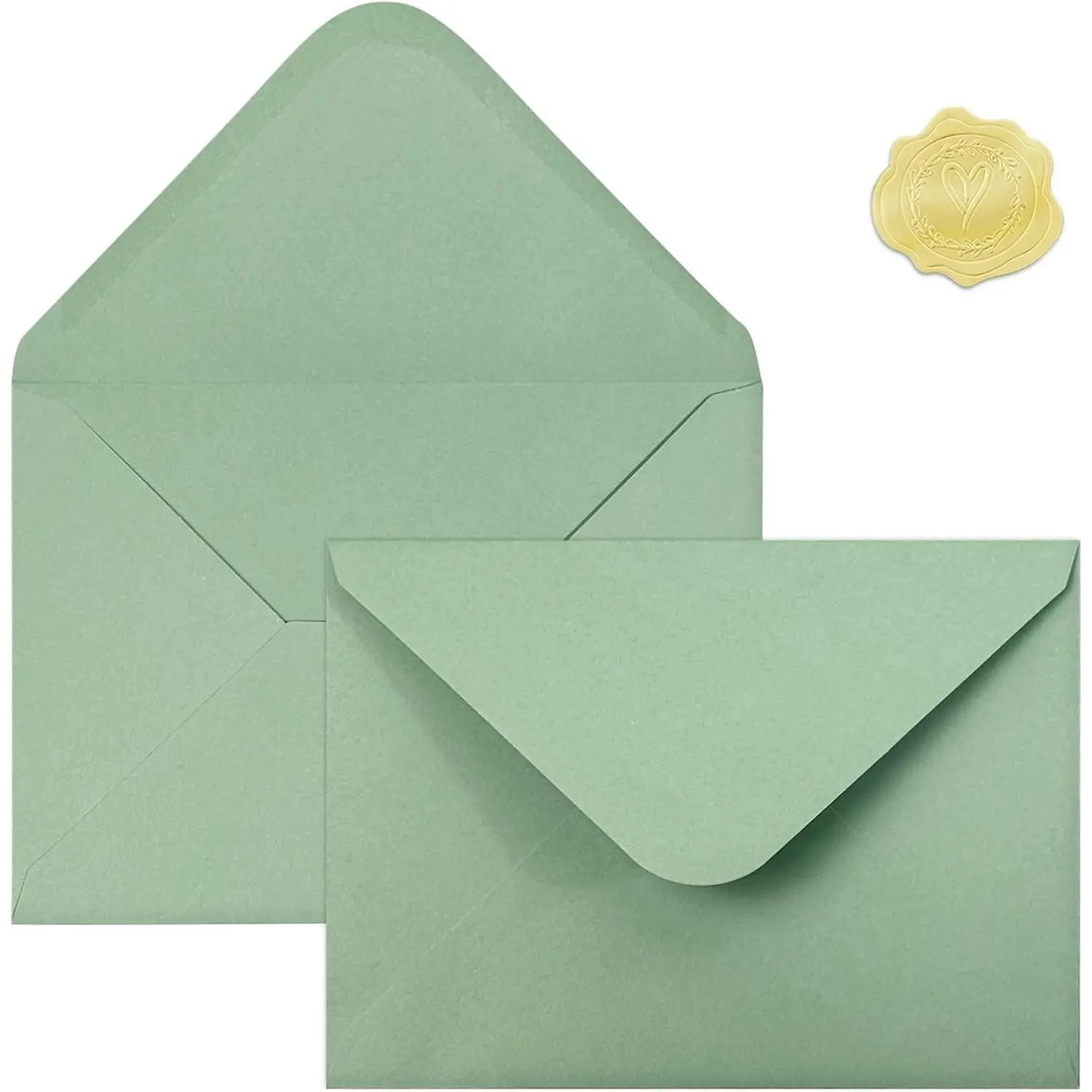 50 PCS Sage Green A7 Envelopes with Stickers, 5x7 Envelopes for Greeting Cards, Ideal for Wedding Invitations, Birthdays, Wedding Invitation