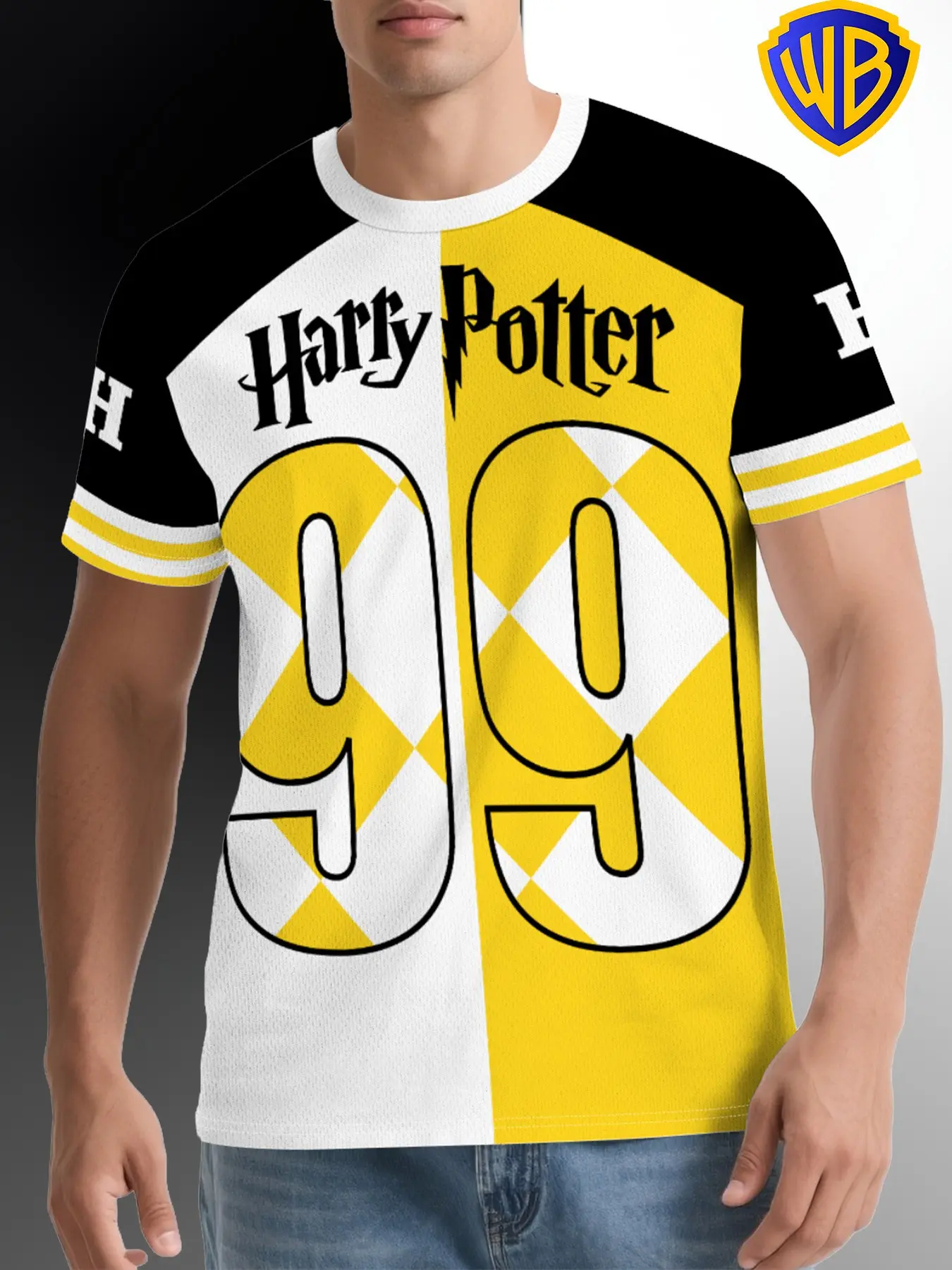 Summer New Warner Collaboration Men's Creative Short Sleeve T-Shirt, Harry Potter Print, Casual Sporty Comfortable Round Neck Pullover