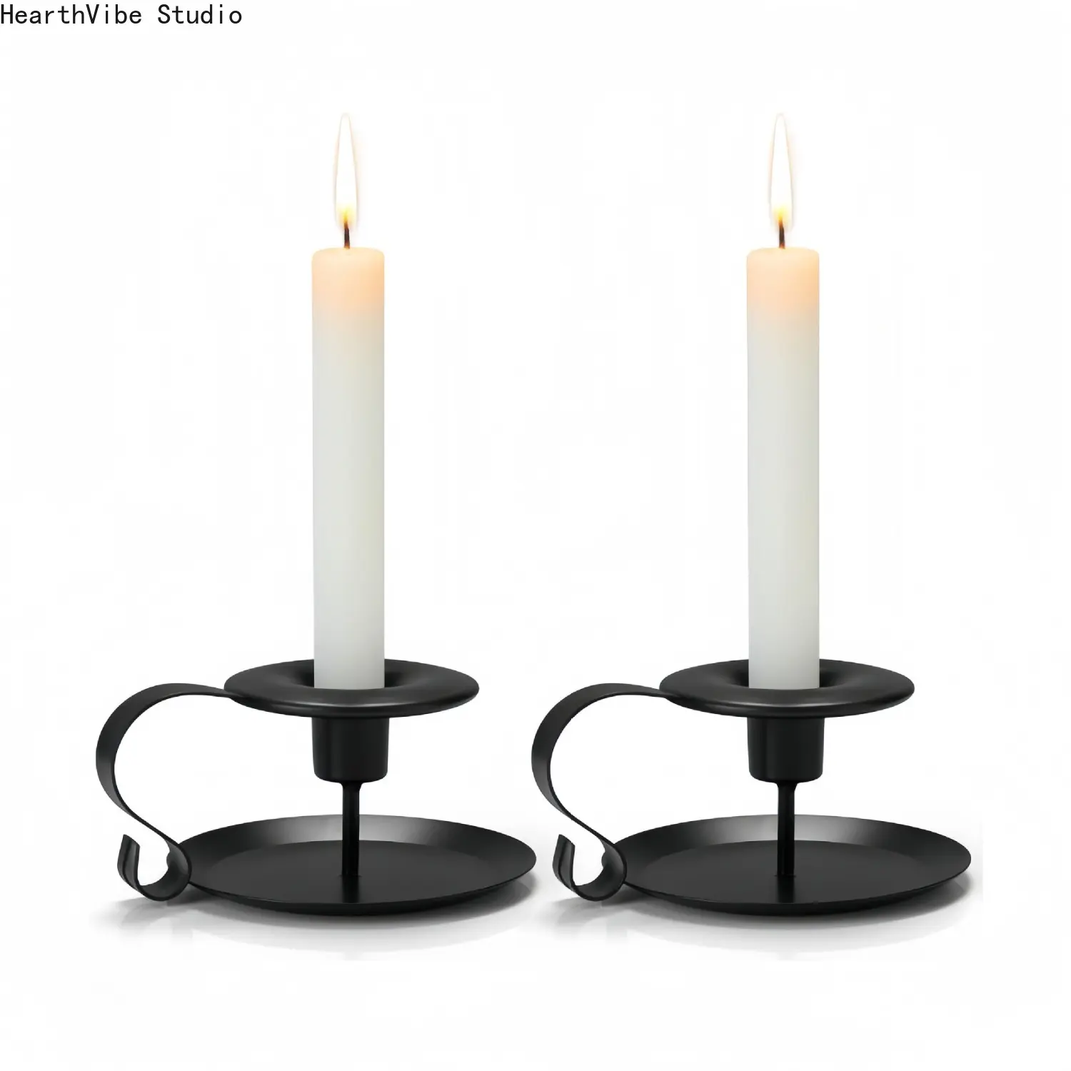 Wrought Iron Candle Holders, Decorative Chamberstick Set with Handles for Wedding Centerpieces & Home Table Decor