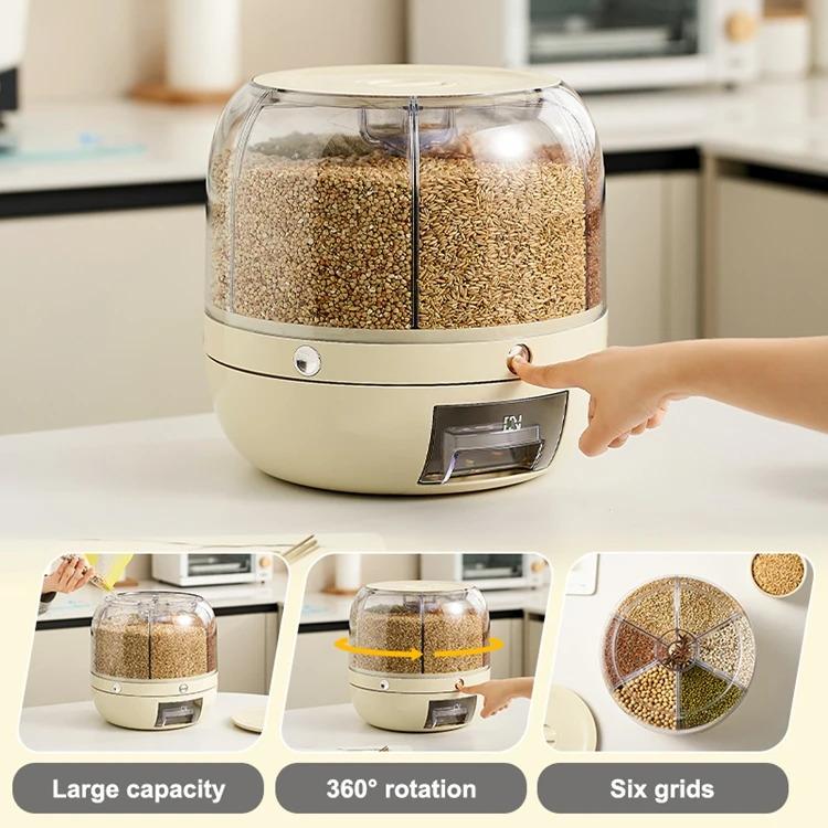 UFORU US Stock Modern Plastic Cereals Storage Rotating Dispenser 360° Large Airtight Rice Container Food Storage Box With Lid For Kitchen Pantry Organization