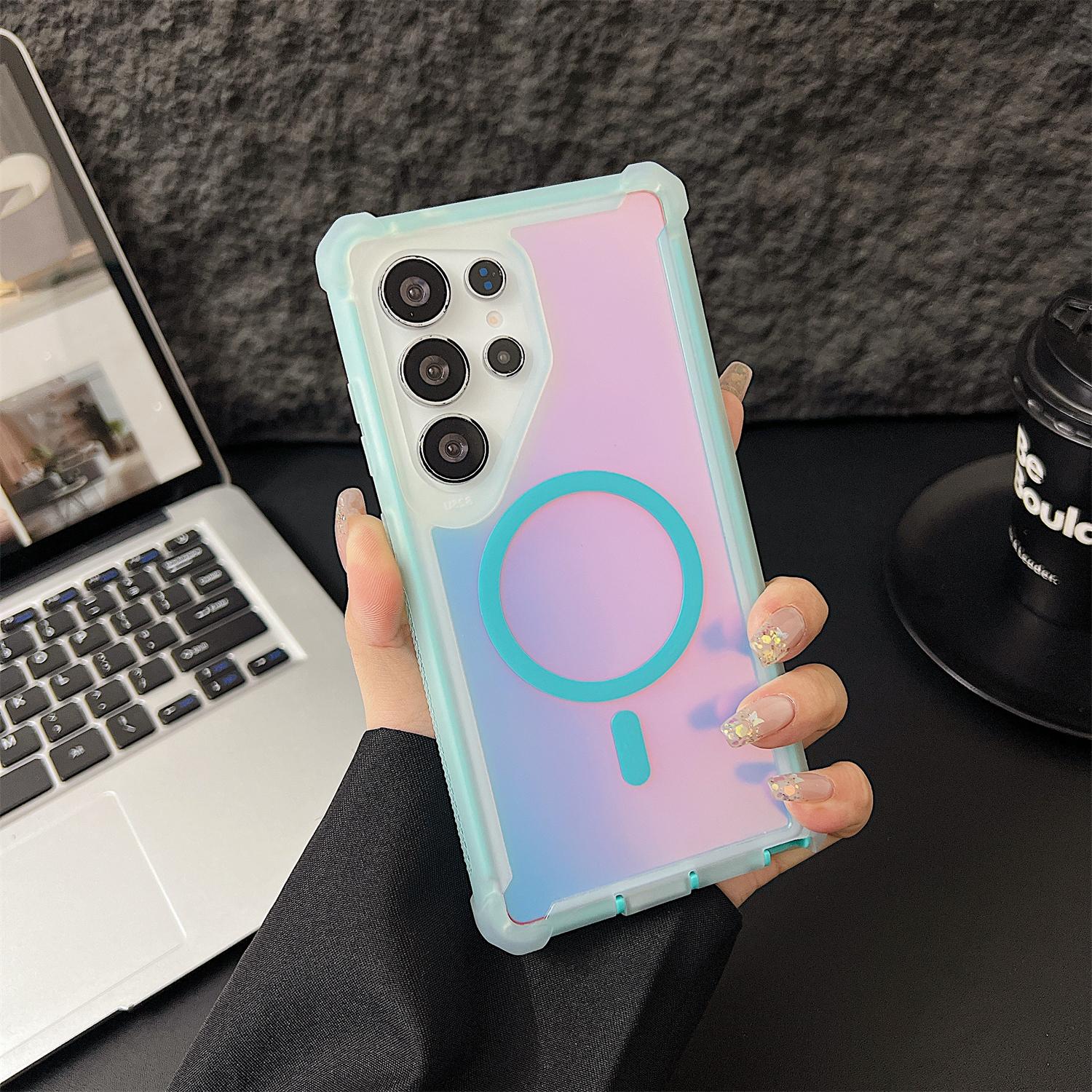 Magnetic Case For Samsung Galaxy S26 S25 S24 S23 S22 Ultra Plus, MagSafe Wireless Charge Shockproof Cover Color Changing Laser Dazzling Magnetic Phone Case#MothersDayGift #GiftsForHer