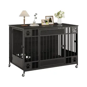 🐾 Garvee 41" Dog Crate Furniture with Triple Doors & Adjustable Feeder – Lockable Wheels, Heavy-Duty Design, Perfect for Small to Medium Dogs! 🏡✨