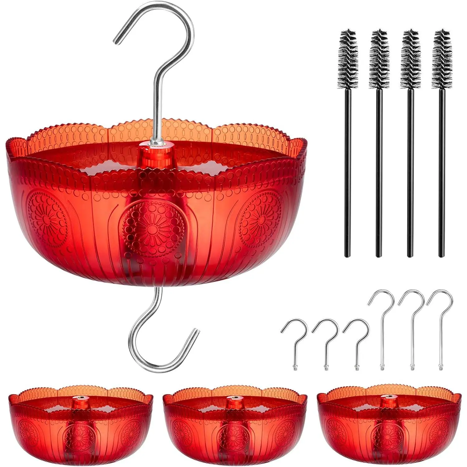 Ant Moat for Hummingbird Feeders, (4 Pack, 6 OZ)  Style Humingbird Feeder  Ant Guard & Stopper(Red)