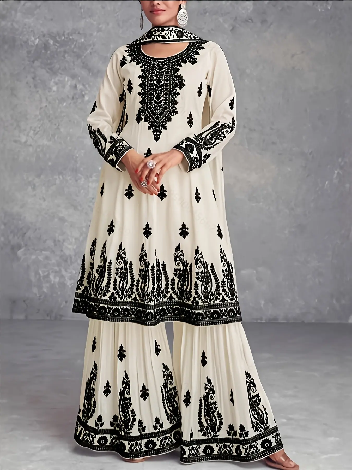 Women's 2-Piece Set, Casual Style Set, Outfit, Printed Long Sleeve Shirt Top with Wide Leg Pants, Casual Fashion, Comfortable and Stylish, Perfect for Daily Wear