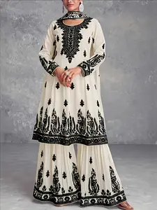 Women's 2-Piece Set, Printed Long Sleeve Shirt Top with Wide Leg Pants, Casual Fashion, Comfortable and Stylish, Perfect for Daily Wear