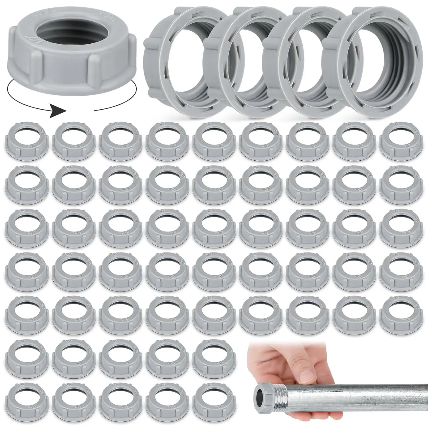 50 Pcs Plastic Insulating Bushing Threaded Electrical Bushings for Emt, Rigid or Imc Conduit Fitting (1/2 Inch)