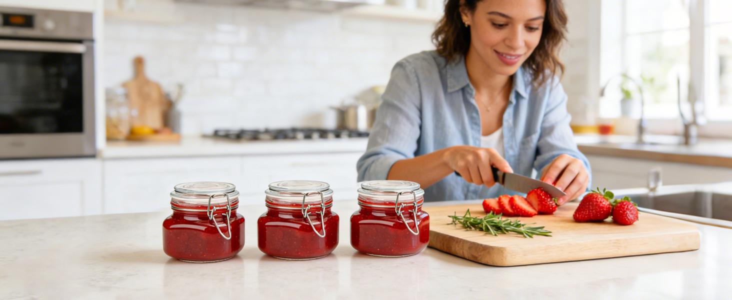 6 Pack 17 oz Glass Jars with Lid, Food Grade Glass Food Storage Containers with Labels Square Glass Food Storage Jars with Airtight lids, Air tight Jars for Pantry Storage & Pickling