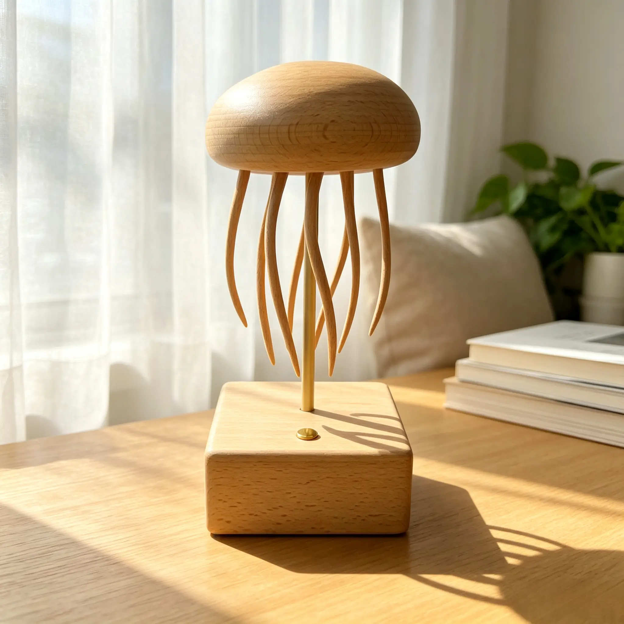 Handcrafted Solid Wood Jellyfish Automaton Movable Mechanical Desktop Ornament Home Decor Art Gift