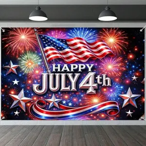 Independence Day Fireworks Celebration Backdrop Fabric Party Banner Tapestry American Flag Theme Decoration Photo Background Wall Hanging Event Decor Memorial Veterans Festival Indoor Outdoor Scene Photography Prop Polyester Fiber Durable Home Room Decor