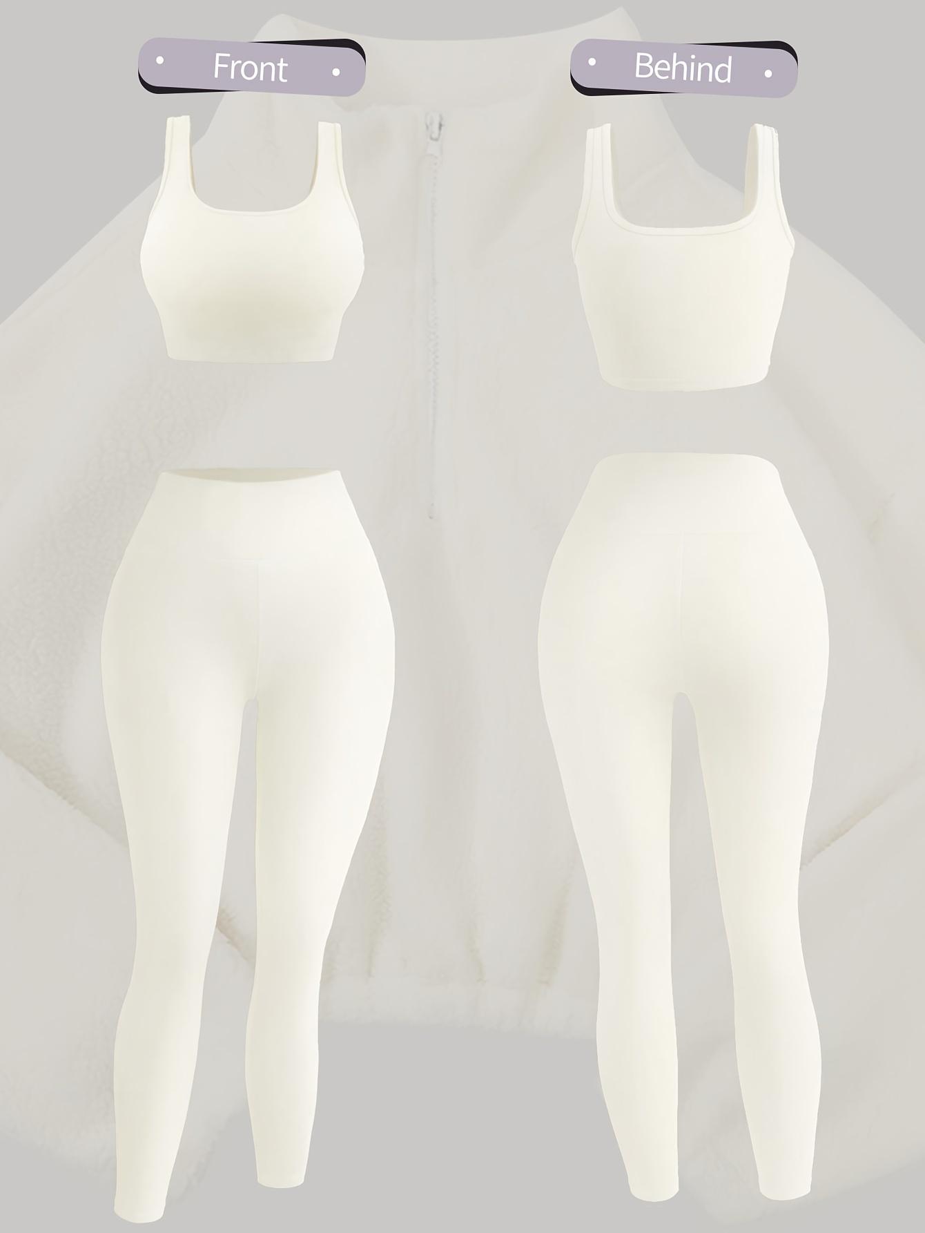 Amoyer 3-Piece Tracksuit Set for Women, fleece-lined zip jacket + top + high-waist pants, cozy winter activewear for gym, running, travel