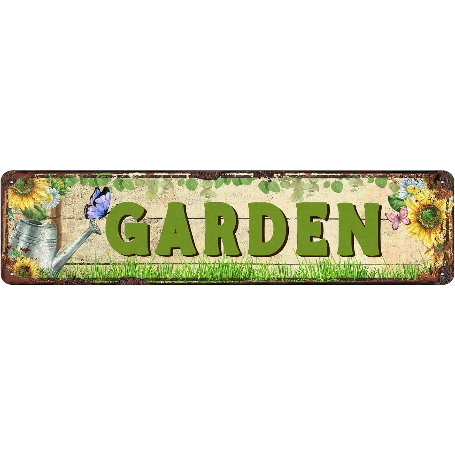 Set of Vintage Garden Tin Signs – 16x4 Inch Lightweight Wall Plaques, Outdoor Decor for Patio, Porch, Deck or Fence, Rustic Yard Art Gift for Garden Lovers, Smooth, Cast Iron