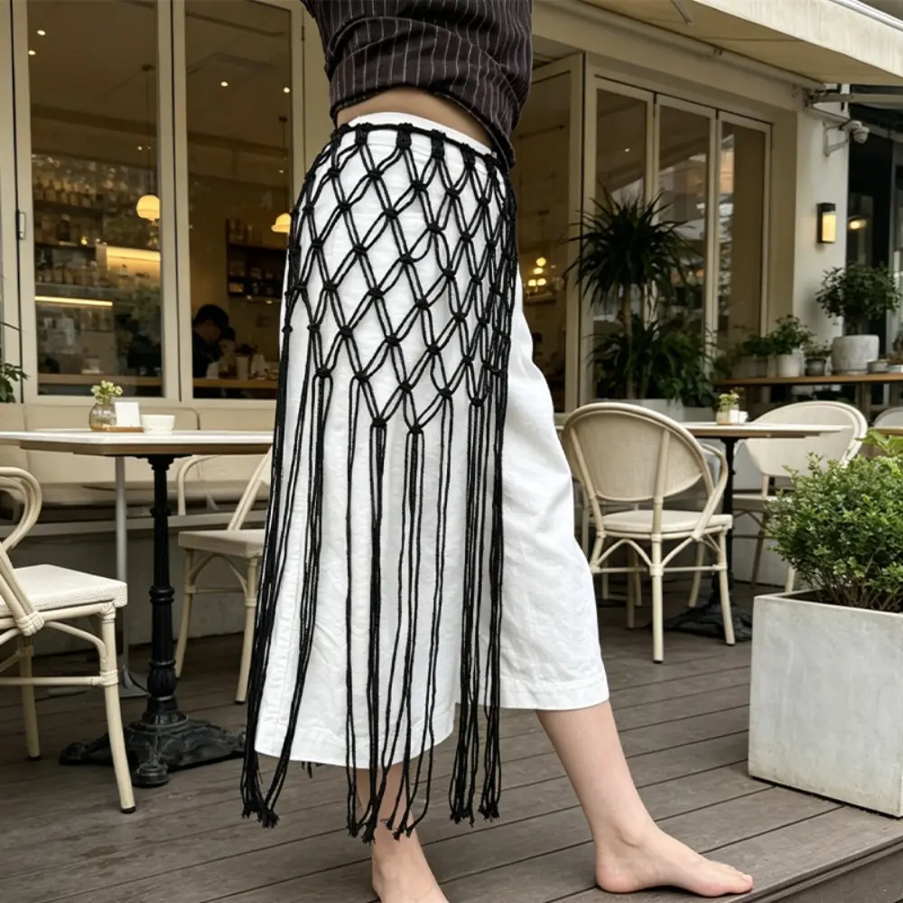 Boho Hand-Woven Tapestry Waist Belt, 1-Piece Tassel Layered Hem Waist Accessory, Bohemian Decorative Waist Seal for Women Layered Outfits