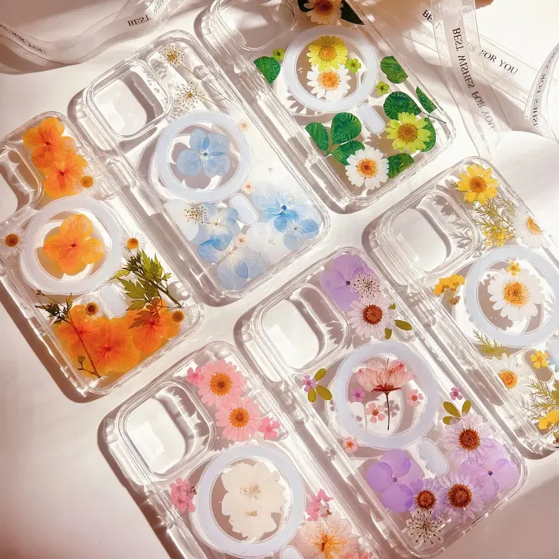 Embroidered real flower pattern mobile phone case. Suitable for iPhone 17 Pro Max, Air 16, 15, 14, 13, 12, 11 x, xs, xsmax, Pro Max Plus cases from 2026.