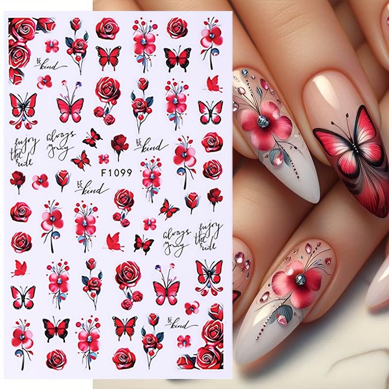 8 Vibrant Butterfly and Floral Nail Art Stickers, 3D Spring Summer Designs, Elegant Rose Daisy Lotus, Flower Design Nails, Nail Decorations, Butterfly Decor