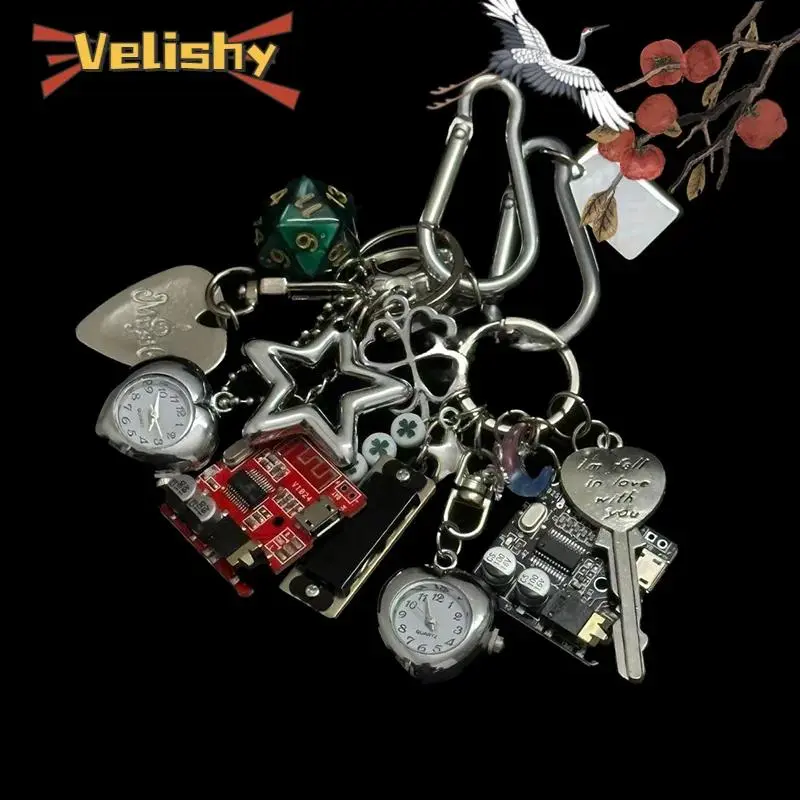 Vintage Handmade Keychains Personalized Pocket Watch Backpack Pendant Creative Mechanical Elements Keychain Couple Gifts