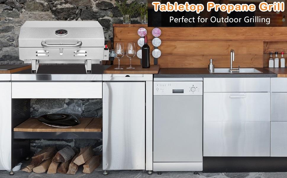 ROVSUN Portable Propane Gas Grill 12,000BTU, Tabletop Outdoor Cooking Grill for Picnic Camping RV Tailgating Patio Garden BBQ, Stainless Steel ROVSUN Portable Propane Gas Grill 12,000BTU, Tabletop Outdoor Cooking Grill for Picnic Camping RV Tailgating Patio Garden BBQ, Stainless Steel