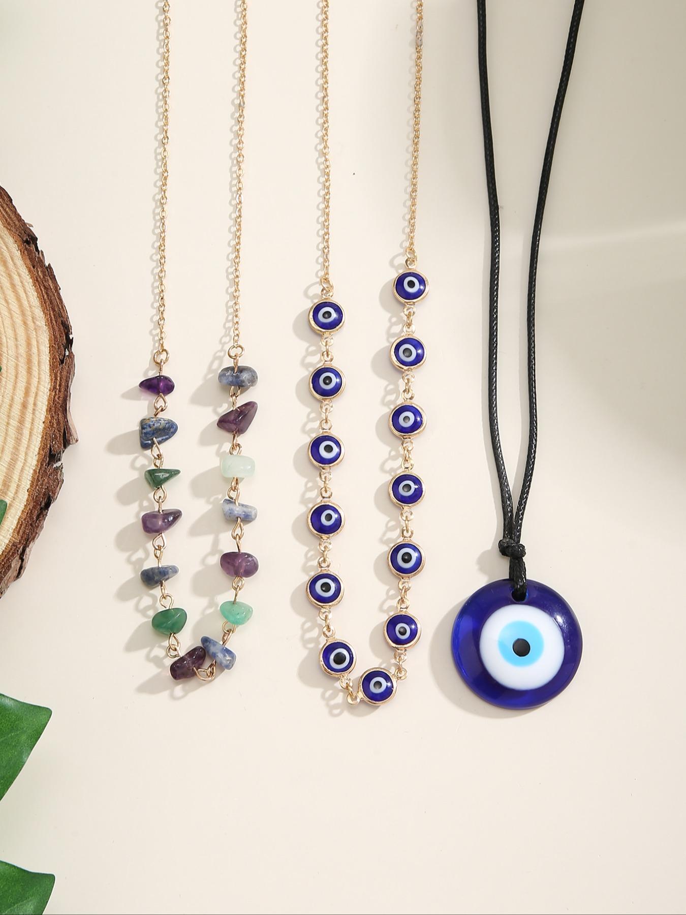 Vintage Evil Eye Design Pendant Necklace, Elegant Beaded Necklace, Boho Style Mexican Necklaces, Jewelry for Women for Gift, Fashion Matching Accessory