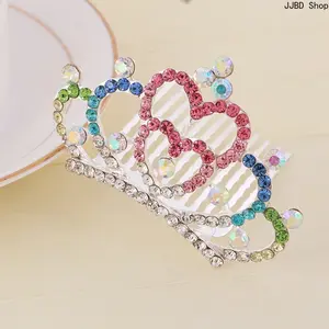 Colorful Rhinestone Princess Crown Hair Comb, Decorative Hair Accessory for Female Stage, Party, and Anniversary