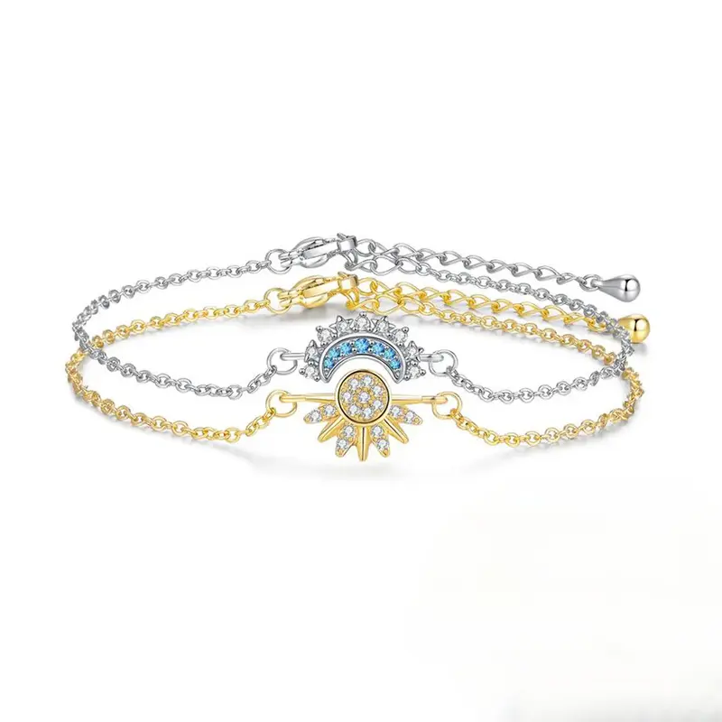Sun and Moon Bracelet Set for bestfriend, sister gift,Stackable Gold Sun & Blue Moon Bracelet, Matching Couple/Friendship/sister Jewelry