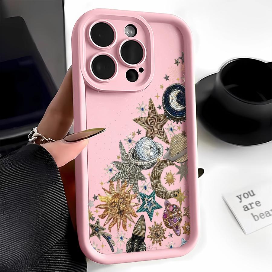 Celestial Sun Moon Planet Design Phone Case Suitable for Apple iPhone 17 E Air Pro ProMax iPhone16 15 14 Plus 13 12 Mini 11 X XS XR Shock Proof All Inclusive Lens Protection Vintage Stunning Can be given to friends