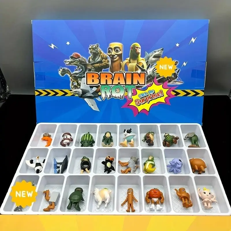24-Piece Christmas Character Figurine Gift Box Set, Includes Tung-Tung-Sahur Series, Ideal for Game Room Decor & Collection