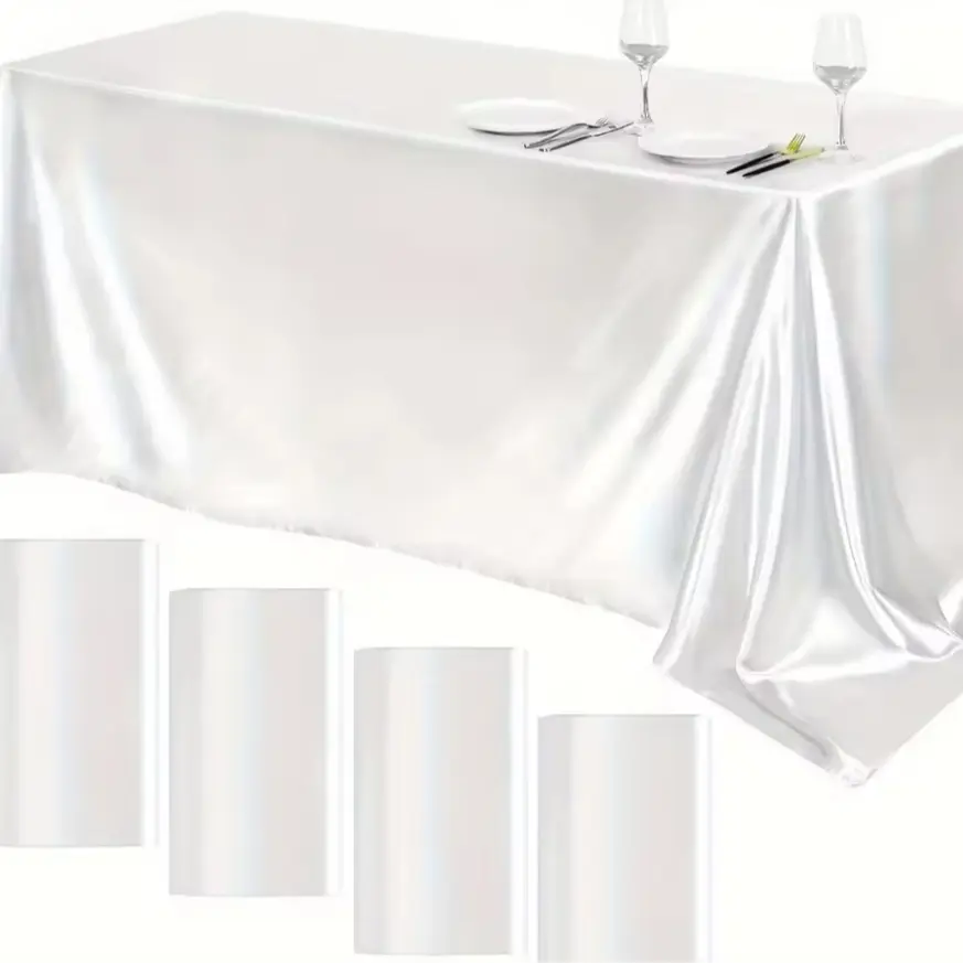 White Satin - Like Tablecloth with Smooth, Flowing Drape, Thickened for Elegance, Ideal for Weddings, Banquets, and Festive Dinners — Soft to the Touch, Perfect for Romantic or Formal Settings